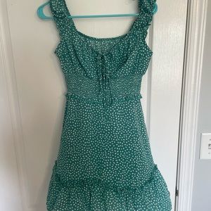 Green with white polka dot dress